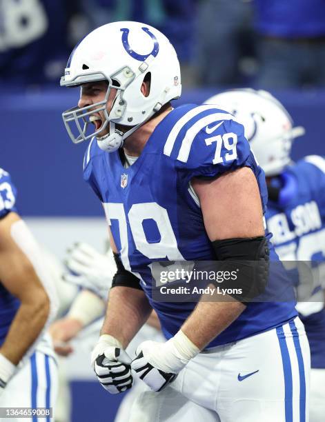 Eric Fisher of the Indianapolis Colts against the New England Patriots at Lucas Oil Stadium on December 18, 2021 in Indianapolis, Indiana.