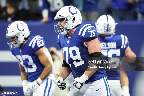 Eric Fisher of the Indianapolis Colts against the New England Patriots at Lucas Oil Stadium on December 18, 2021 in Indianapolis, Indiana.