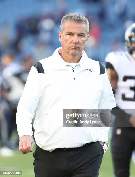 Urban Meyer the head coach of the Jacksonville Jaguars against the Tennessee Titans at Nissan Stadium on December 12, 2021 in Nashville, Tennessee.