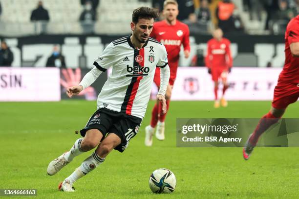 Oguzhan Ozyakup of Besiktas JK dribbles with the ball during the Turkish Super Lig match between Besiktas and Gaziantep FK at Vodafone Park on...