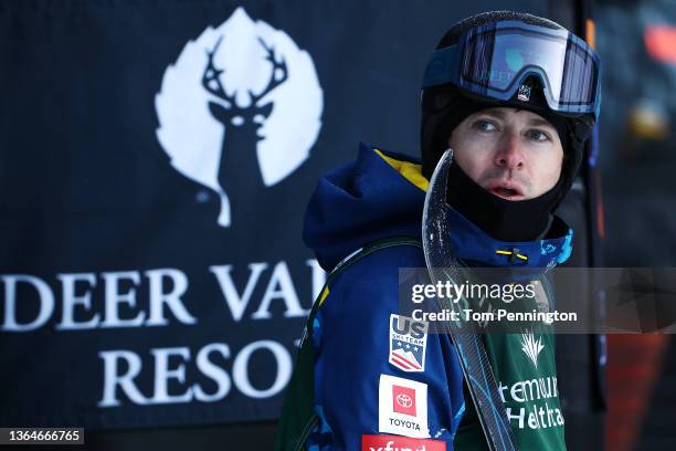 Bradley Wilson of Team United States looks on after his run in the Men's Mogul Finals during the Intermountain Healthcare Freestyle International Ski...