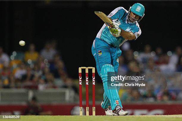 Matthew Hayden of the Heat bats during the T20 Big Bash League match between the Brisbane Heat and the Hobart Hurricanes at The Gabba on January 6,...