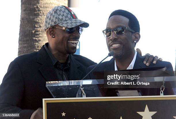 Musicians Michael McCary and Shawn Stockman at the Boyz II Men Hollywood Walk Of Fame ceremony held at 7060 Hollywood Blvd on January 5, 2012 in...