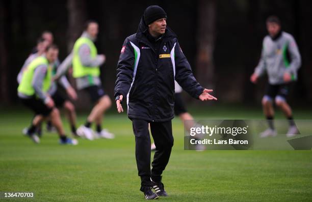 Head coach Lucien Favre gestures during a training session at day two of Borussia Moenchengladbach training camp on January 6, 2012 in Belek, Turkey.