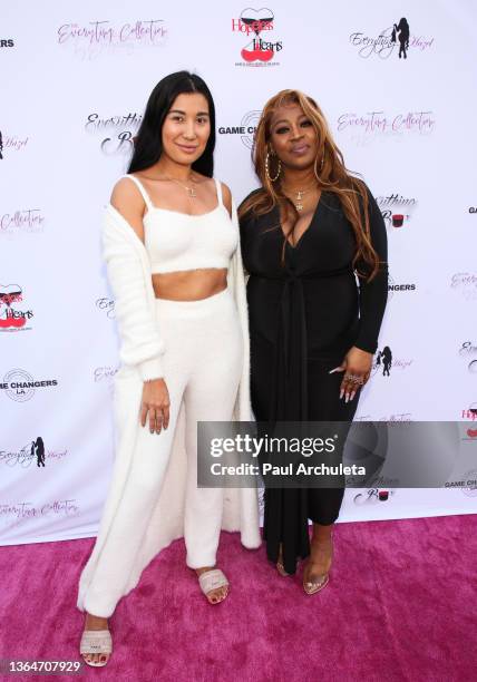 Fashion Designers Selbi Jumayeva and Hazel Brown attend The Everything Hazel collection's pink carpet event on January 14, 2022 in Los Angeles,...
