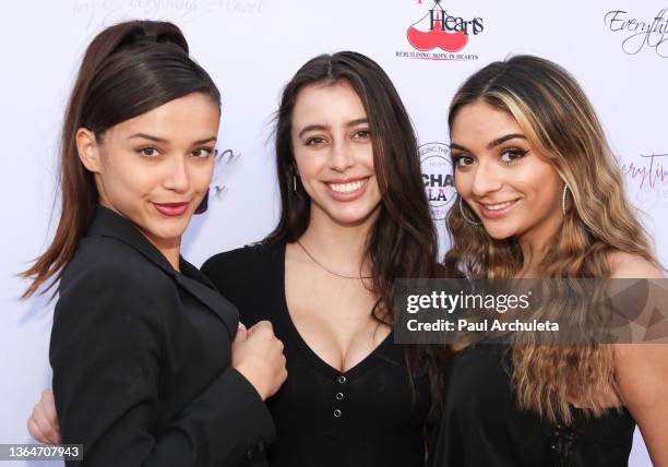 Bri Wilburn, Liz Carrasco and Sami Briellie attend The Everything Hazel collection's pink carpet event on January 14, 2022 in Los Angeles, California.