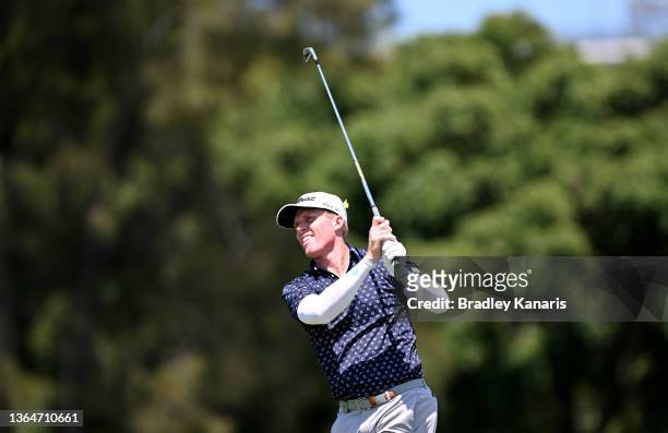 Andrew Dodt of Australia plays a shot on the 7th hole during day three of the 2021 Australian PGA Championship at Royal Queensland Golf Club on...