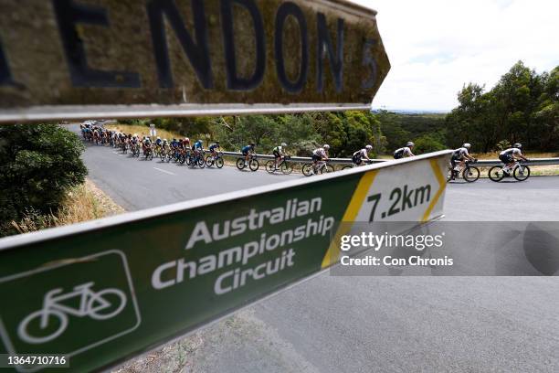 General view of the peloton competing during the Australian Cycling National Championships 2022 - Men's U23 Road Race a 139,2km race from Ballarat to...