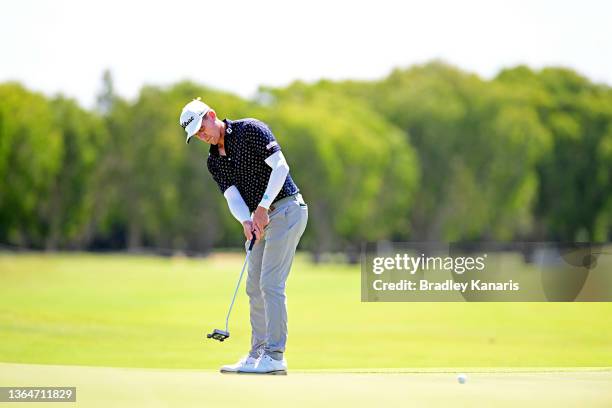 Andrew Dodt of Australia putts on the 9th hole during day three of the 2021 Australian PGA Championship at Royal Queensland Golf Club on January 15,...