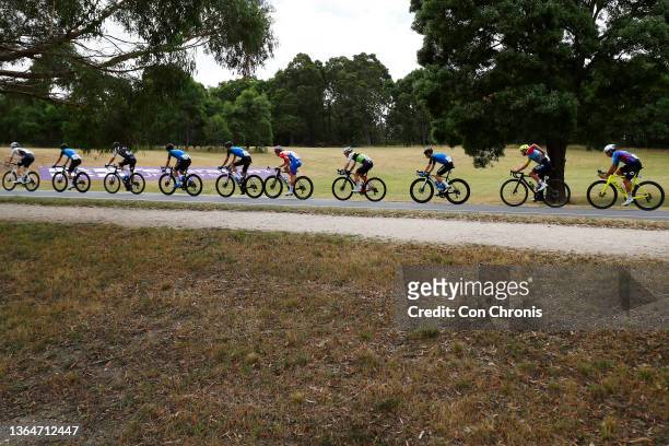 General view of the peloton competing during the Australian Cycling National Championships 2022 - Men's U23 Road Race a 139,2km race from Ballarat to...