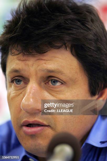 Head coach Adilson Batista of Jubilo Iwata attends a press conference after the J.League J1 match between Jubilo Iwata and Vissel Kobe at Yamaha...