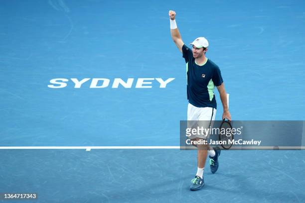 John Peers of Australia celebrates winning his Men's Doubles Final match against Simone Bolelli of Italy and Fabio Fogini of Italy during day seven...