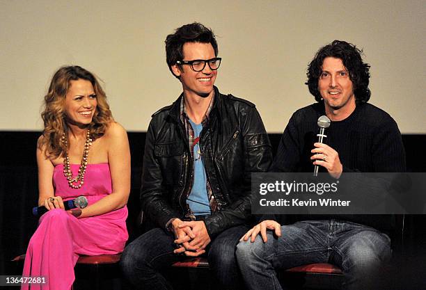 Actors Bethany Joy Galeotti, Robert Buckley and creator Mark Schwahn appear at The CW's presentation of "An Evening with One Tree Hill" at the...