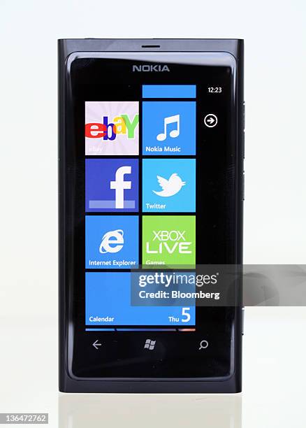 Nokia Lumia 800 smartphone screen display is seen in this arranged photograph in London, U.K., on Thursday, Jan. 5, 2012. Nokia Oyj will bring its...