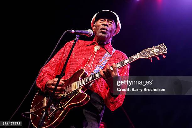 Chuck Berry performs at the Congress Theater on January 1, 2011 in Chicago, Illinois.