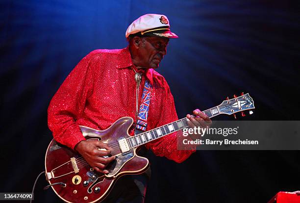 Chuck Berry performs at the Congress Theater on January 1, 2011 in Chicago, Illinois.