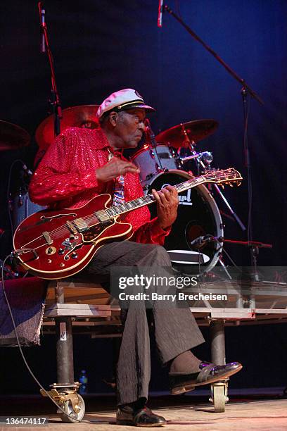 Chuck Berry performs at the Congress Theater on January 1, 2011 in Chicago, Illinois.