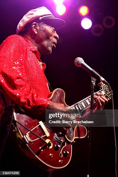 Chuck Berry performs at the Congress Theater on January 1, 2011 in Chicago, Illinois.