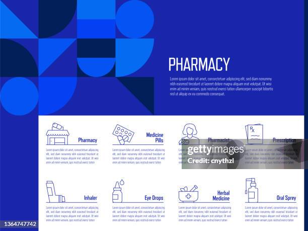 illustrazioni stock, clip art, cartoni animati e icone di tendenza di concetto di farmacia vector line infografica design con icone. 8 opzioni o passaggi per presentazione, banner, layout del flusso di lavoro, diagramma di flusso ecc. - vitamina