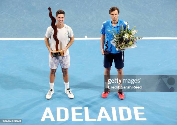 Thanasi Kokkinakis of Australia winner of the mens singles defeating Arthur Rinderknech of France during day seven of the 2022 Adelaide International...