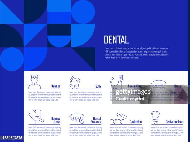 dental concept vector line infographic design with icons. 8 options or steps for presentation, banner, workflow layout, flow chart etc. - mouthwash stock illustrations