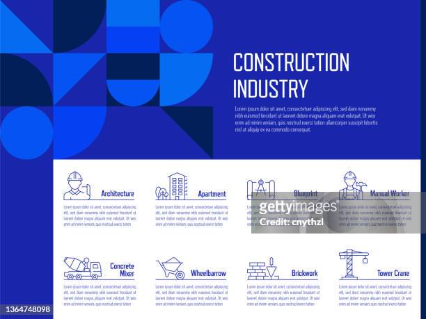 construction concept vector line infographic design with icons. 8 options or steps for presentation, banner, workflow layout, flow chart etc. - cement mixer truck stock illustrations