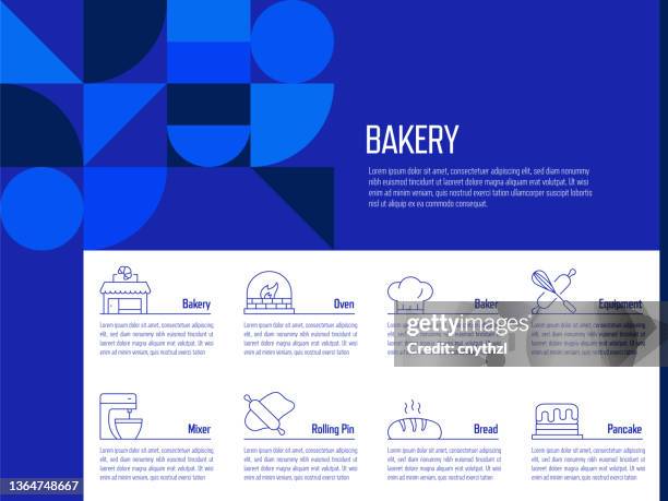 bakery concept vector line infographic design with icons. 8 options or steps for presentation, banner, workflow layout, flow chart etc. - artisan bread stock illustrations