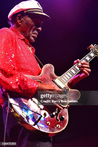 Chuck Berry performs at the Congress Theater on January 1, 2011 in Chicago, Illinois.