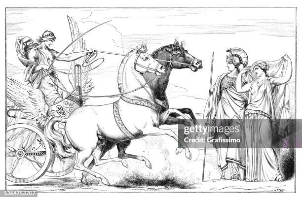 allegory painting of plato human soul chariot pulled by horses - philosophy stock illustrations