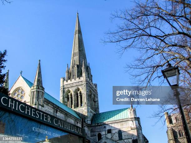 chichester cathedral and spire - chichester stock pictures, royalty-free photos & images