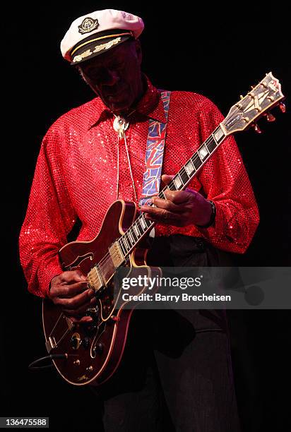 Chuck Berry performs at the Congress Theater on January 1, 2011 in Chicago, Illinois.