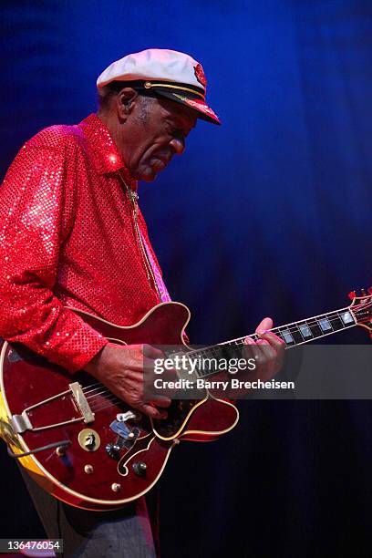 Chuck Berry performs at the Congress Theater on January 1, 2011 in Chicago, Illinois.