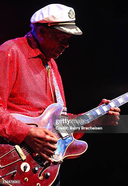 Chuck Berry performs at the Congress Theater on January 1, 2011 in Chicago, Illinois.