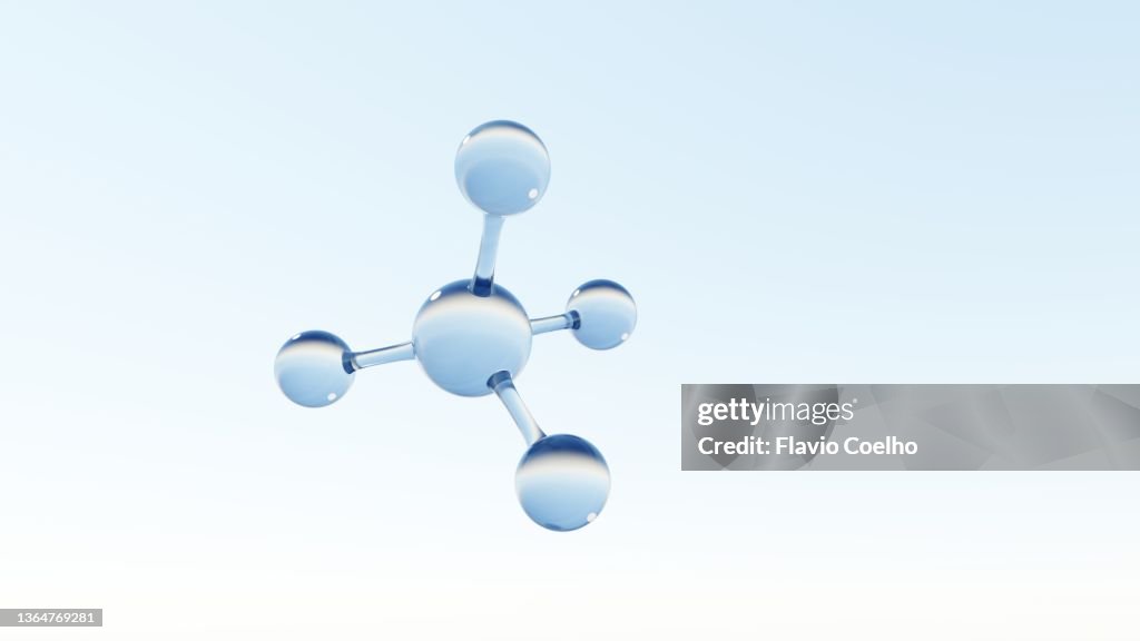 Transparent methane molecule floating in the air