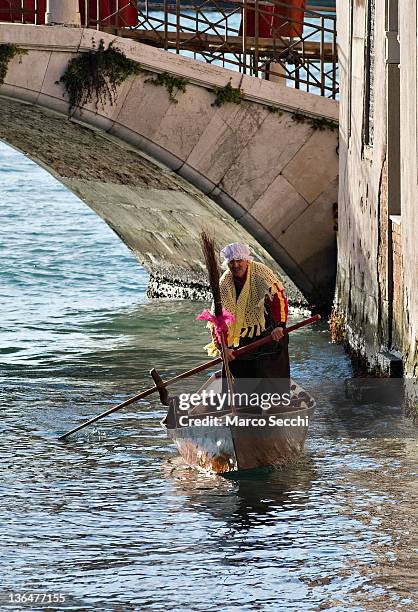 Rover sails along one of the Venice canals towards the racing line ahead of the 34th Befana Regata on January 6, 2012 in Venice, Italy. In Italian...