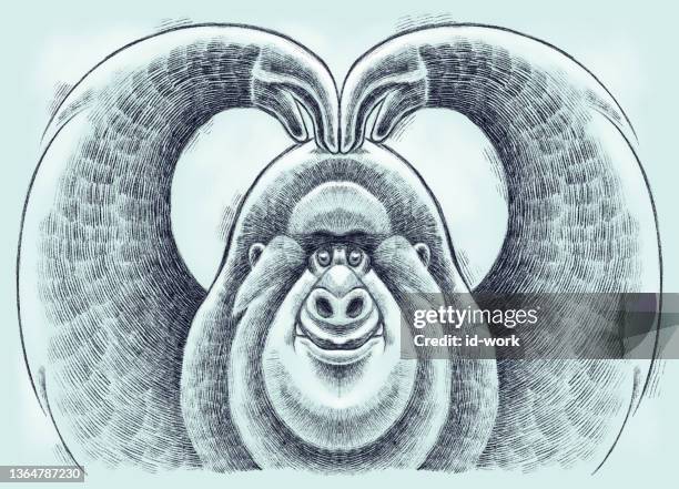 happy gorilla gesturing heart shape - western lowland gorilla stock illustrations