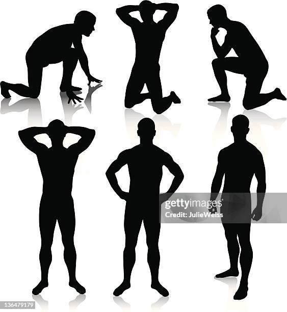 nude male silhouettes - warming up stock illustrations