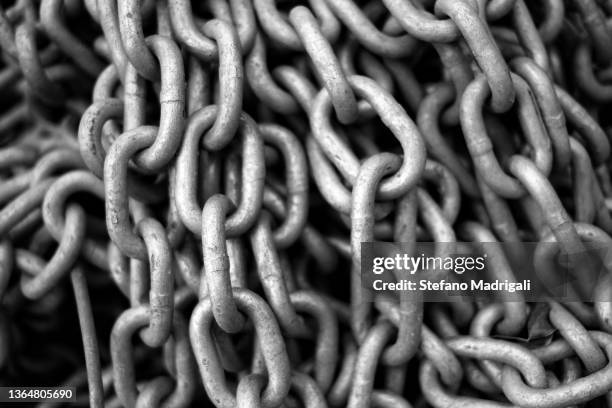 close-up of pile of steel chains - leaf rust stock pictures, royalty-free photos & images