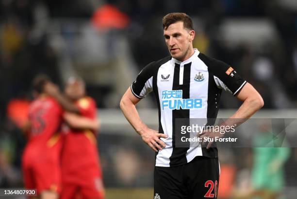 Chris Wood of Newcastle United reacts after their sides draw during the Premier League match between Newcastle United and Watford at St. James Park...