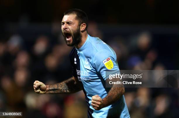 Charlie Austin of Queens Park Rangers celebrates after their sides victory during the Sky Bet Championship match between Queens Park Rangers and West...