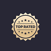 Top rated vector badge, gold on dark