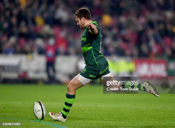 Paddy Jackson of London Irish kicks a conversion during the EPCR Challenge Cup match between London Irish and Edinburgh Rugby at Brentford Community...