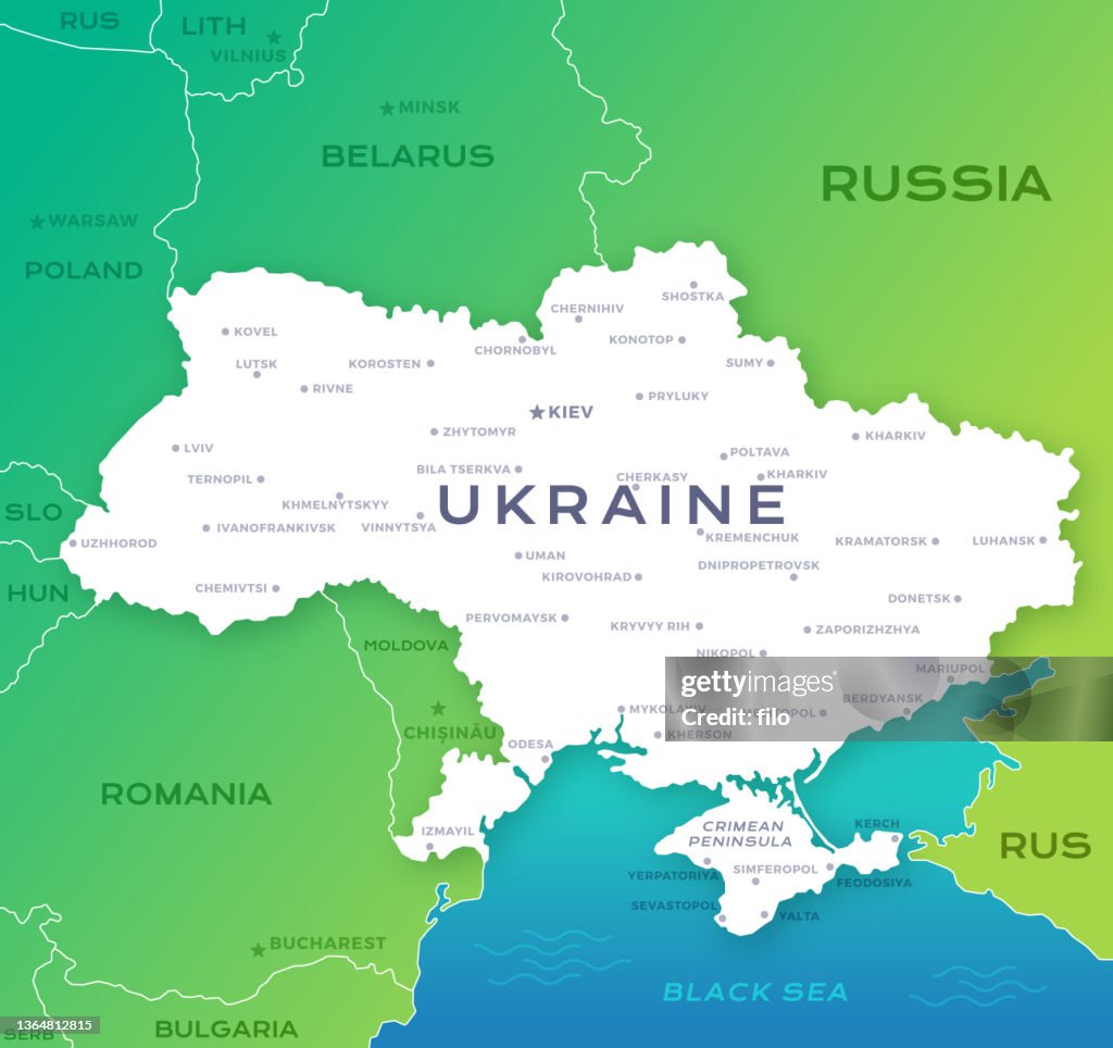 Mapa da Ucrânia com Fronteiras Internacionais e Grandes Cidades
