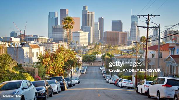 los angeles. suburb and financial district. - california suburb stock pictures, royalty-free photos & images