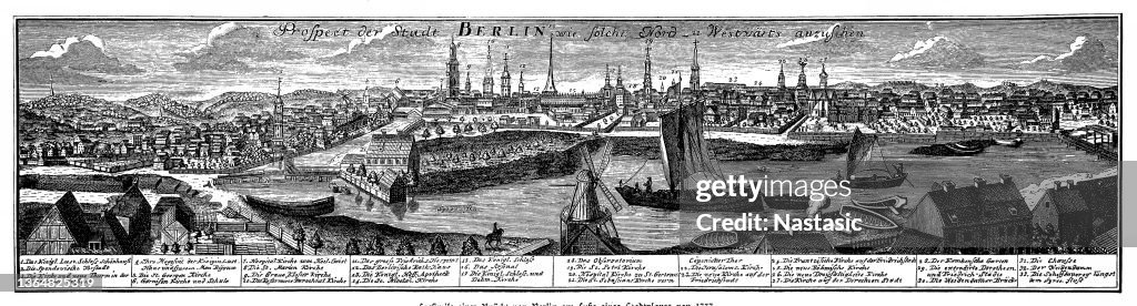 Facsimile of a view of Berlin at the foot of a city plan from 1737