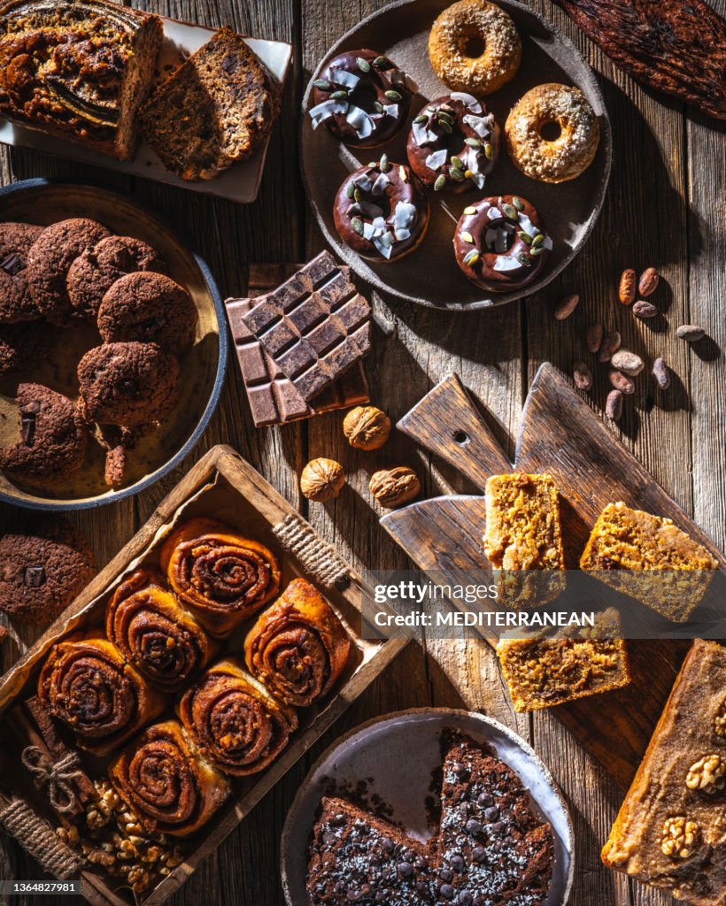 Vegan desserts bakery assortment recipes vegan brownie, cinnamon