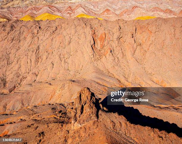 Aerial view of Rock formations along the edge of Lake Mead are viewed from the air on January 11, 2022 near Henderson, Nevada. Lake Mead, a national...