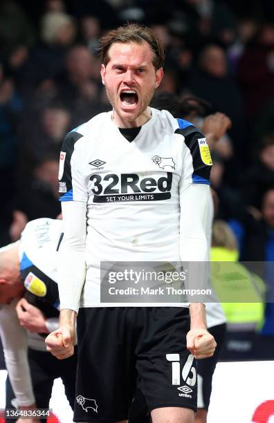 Richard Stearman of Derby County celebrates his teams victory during the Sky Bet Championship match between Derby County and Sheffield United at...