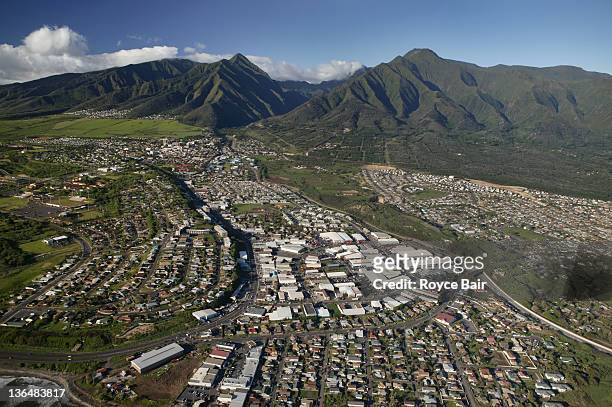 kahului, maui, hawaii - aerial view - kahului maui stock pictures, royalty-free photos & images