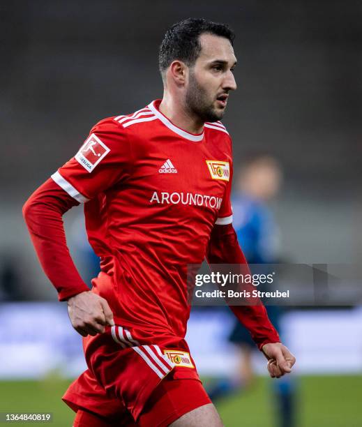 Levin Oeztunali of 1.FC Union Berlin in action during the Bundesliga match between 1. FC Union Berlin and TSG Hoffenheim at Stadion An der Alten...